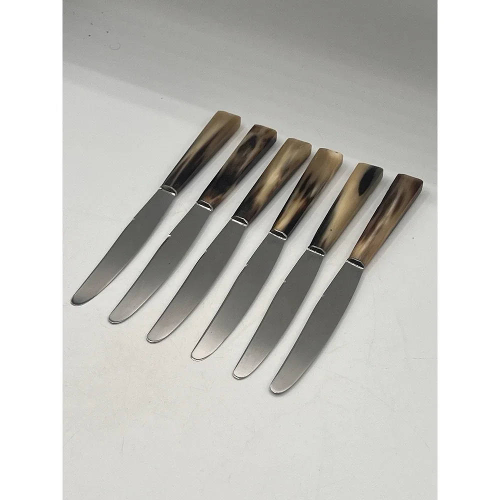 Vintage French Inoxydable Ox Horn Steak Knives Set Of 6